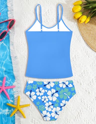 Image of Girls Swimsuit 2 Piece Bathing Suit Criss Cross Ruched Girl Tankini Sets Printed Girls' Swimwear for 9-18 Years