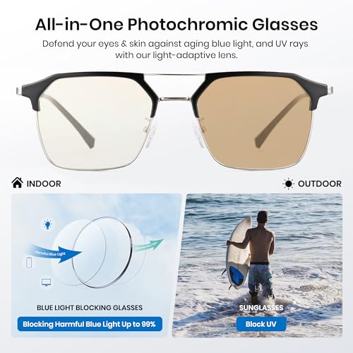 Image of Cyxus Photochromic Glasses for Men Women with Blue Light Blocking 8249 | UV Protection, Eye Protection,Classic Aviator Style,Ideal for Computer Screen Daily Wear