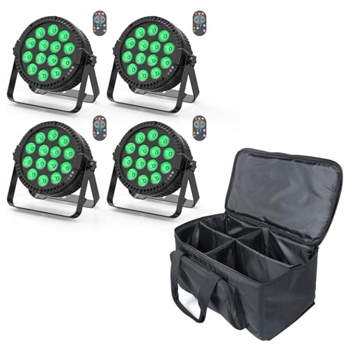 4er 84W LED Par Strahler mit Tasche, 14 LED Bühnenlicht Partylicht RGBW 4-in-1 DMX512 Discolicht Scheinwerfer mit Fernbedienung, Beleuchtung für Stage DJ Party Show Bar Halloween Weihnachten