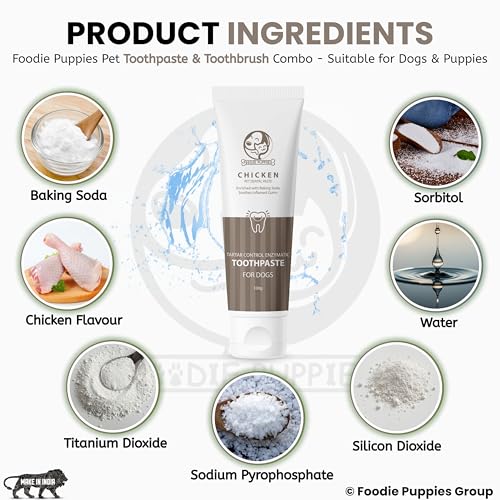 Image of Foodie Puppies Pet Dental /Oral Care Combo of Toothbrush and Toothpaste - (Triplehead Toothbrush + Chicken Toothpaste, 100g) | Removing Bad Breath, Tartar Dental Care Cleaning Combo