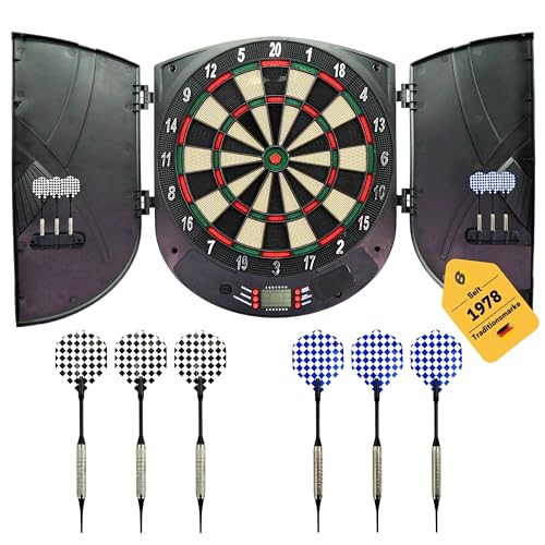 Best Sporting Dartscheibe elektronisch Brighton I elektronische Dartscheibe mit LCD-Anzeigen I E-Dartscheibe mit 6 Dartpfeilen & Ersatzspitzen I hochwertiger Dartautomat I Dart für 8 Spieler