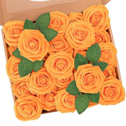 N&T NIETING Lot de 25 Roses artificielles avec tiges - pour Demoiselle d'honneur, Saint-Valentin, fête des mères, fête de Mariage, fête prénatale, décoration de la...