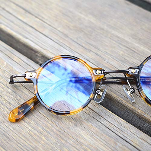 Image of Blue Light Blocking Glasses Computer Game Vintage Small Round Acetate Eyeglasses Frames