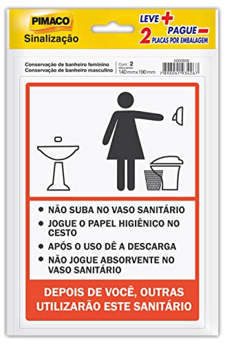 Placa Adesiva para Sinalização Pimaco BIC, Procedimento Sanitário Feminino e Masculino, 14x19cm, 891