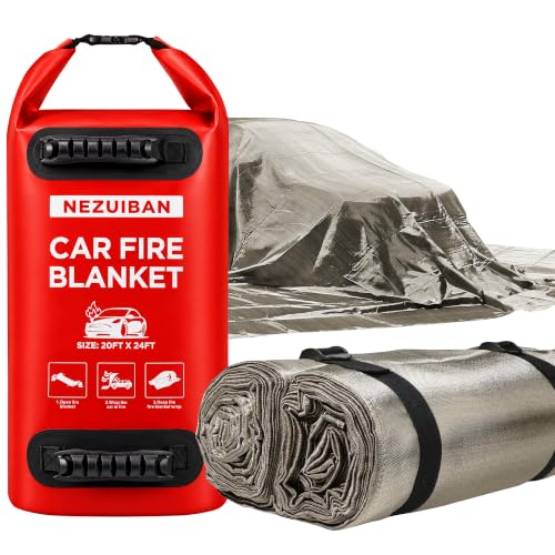 Image of NEZUIBAN Car Fire Blanket – Extra-Large Fire Suppression for Cars, SUVs & EVs,Emergency Fire Blanket with Waterproof Backpack for Garage, Parking & Public Safety 20FT* 24FT