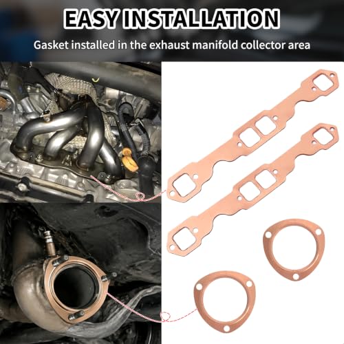 PLKHCU 4Pcs SBC Square Copper Header Collector Gasket & 3" Triangle Exhaust Flange Set for SB Chevy V8 Small Blocks 305 327 350 383 Reusable Leak-Proof by PLKHCU - Used condition - Image 6