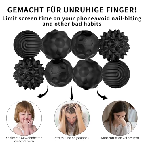 8 Stück Magnetische Fidget Toys, Magnetkugeln, sensorisches Silikon-Spielzeug, magnetische Anziehungskraft, Stressabbau-Bälle mit Silikonhülle, Stressabbau (Schwarz, Klein)