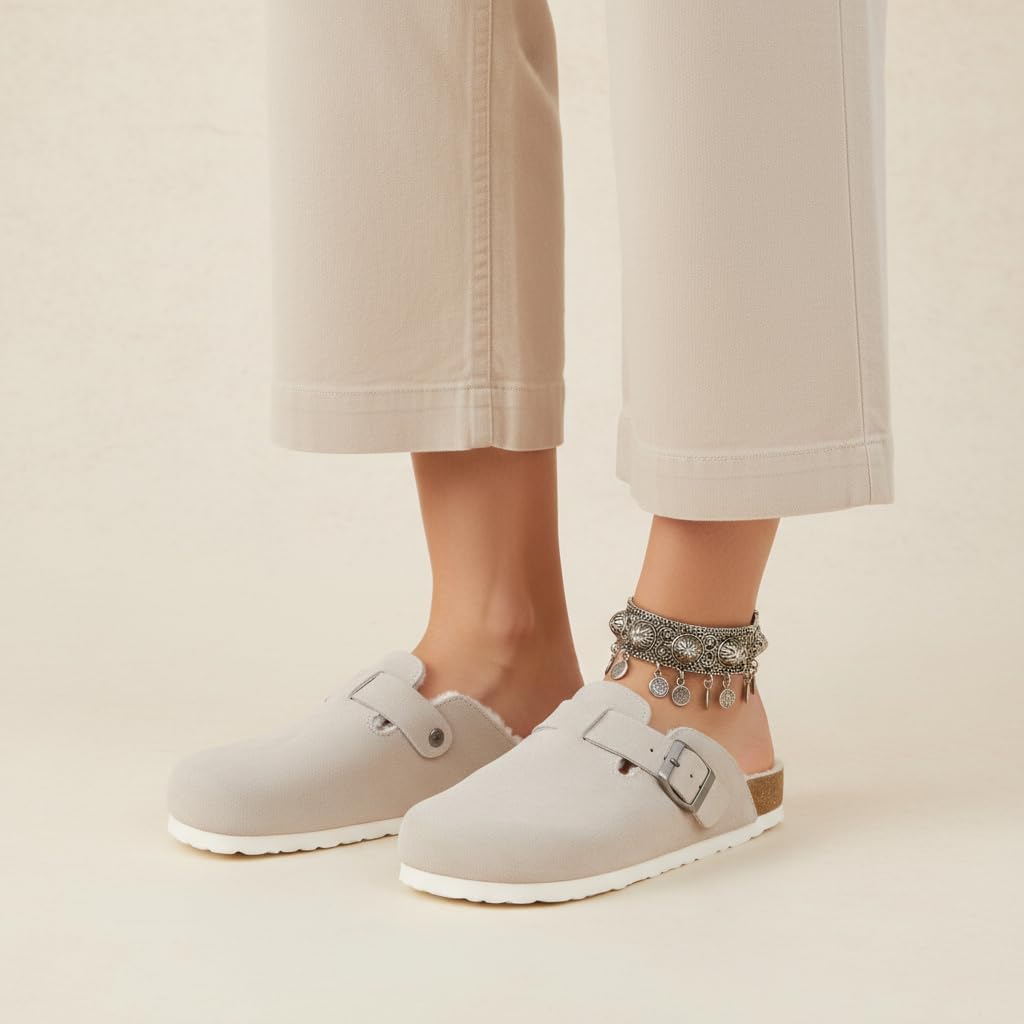 CUSHIONAIRE Women's Hana Cork footbed clog with Genuine Leather upper, Faux Fur lining, and +Comfort - Image 6