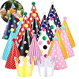 【Pompon】- Cada sombrero de fiesta de cono configura diferentes pompones de acuerdo a tu gusto, luego hazlos y pégalos tú mismo.