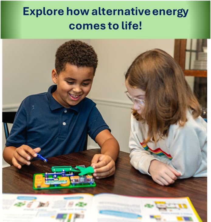Two children exploring alternative energy concepts with the Snap Circuits kit.