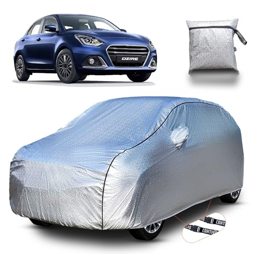 Image of Continental [SilverGuard] Dual Belts Extra Protection Maruti Dzire Car Cover (2024-2026) Build with Triple Stitched,Waterproof & Dustproof Car Cover for Dzire (Metallic Silver).
