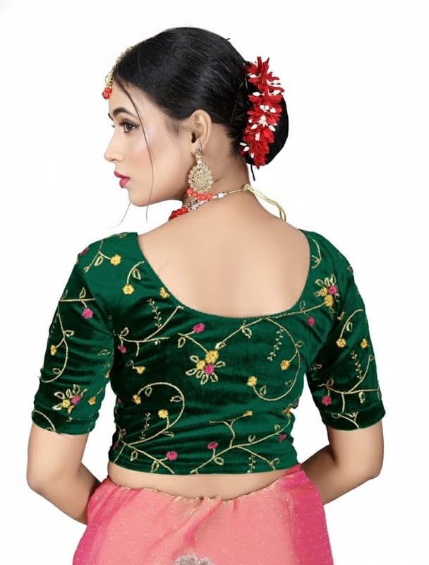 Velvet Stretchable Embroidered Work Readymade Blouse for Women-picture-35
