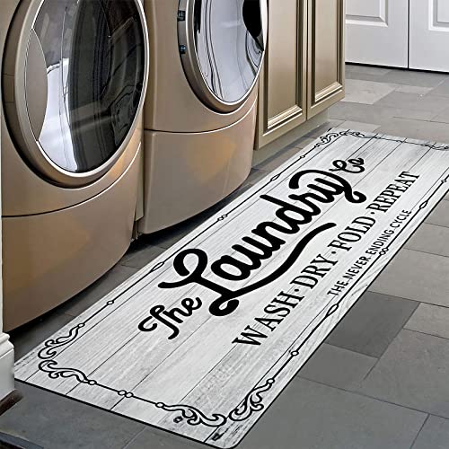 Image of Pauwer Laundry Room Rug Runner 20 inchx48 inch, Non Slip Waterproof Mat, Beige