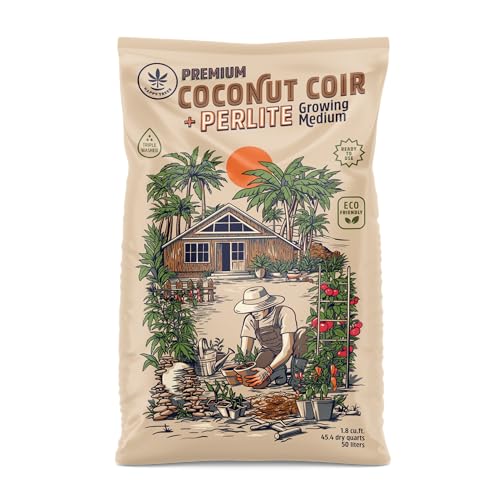 Happy Trees Coco Coir and Perlite Growing Medium Potting Mix Seed-Starting Premium Quality Triple-Washed for Low Salt/EC pH Balanced Loose Coconut Fiber Peat-Free 9 Quarts (10L)