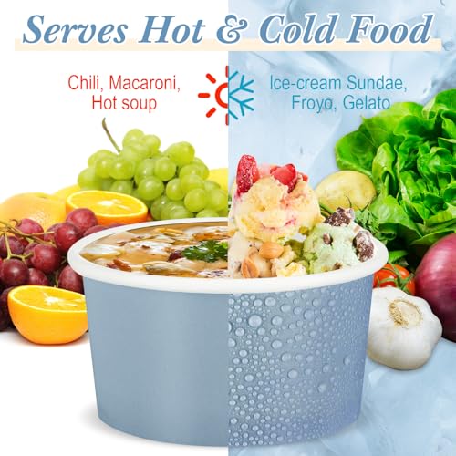 Image of Maxdot 60pcs 3oz Dessert Cups, Disposable Ice Cream Cups, Paper Frozen Yogurt Bowls, for Hot and Cold Foods, Suitable for Gelato or Mousse(Gray blue)