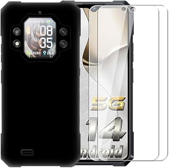 Case for Cubot Kingkong X + [2 Pack] Glass Screen Protector Tempered Film - Transparent Silicone Soft Flexible Bumper Shockproof TPU Protective Cover Shell for Cubot Kingkong X Black
