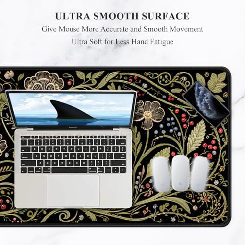 Image of Auhoahsil Desk Mat, Ultra Large Mouse Pad, XXL Gaming Mousepad, Pretty Desk Pad, Big Extended Full Size Desktop Desk Matt for Keyboard, Laptop & Computer, 35.5 x 15.7 in, European Vintage Flowers