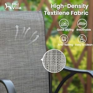 Phi villa outdoor patio swivel bar set of 3 textilene furniture bistro set with 2 bar stools and square patio bar table for garden lawn yard  urban country home decor