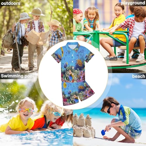 Image of Sunflower Floral Yellow Black Short Sleeve Hawaiian Button Down Shirts and Short Sets for Boys Toddler Summer Outfits