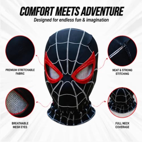 Image of SHOPOGENIX Kids Superhero Spider Mask Costume - Full Face Stretchable Cosplay Mask with Breathable Mesh Eyes | Halloween, Birthday Party, Fancy Dress & Role Play Costume