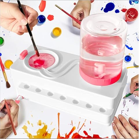 Upgrade Paint Brush Cleaner with Holder, Water Cycle Brush Rinser for Acrylic, Watercolor, and Water-Based Paints (Pink+White) Cover