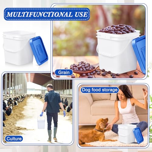 Image of Mumufy 5 Pcs 3.5 Gallon Square Food Grade Bucket with Lid Square Bucket Pail Plastic Handles for Long Term Food Storage, Camping, Fishing, Home Organization Easy Stack and Store (Blue Lid)