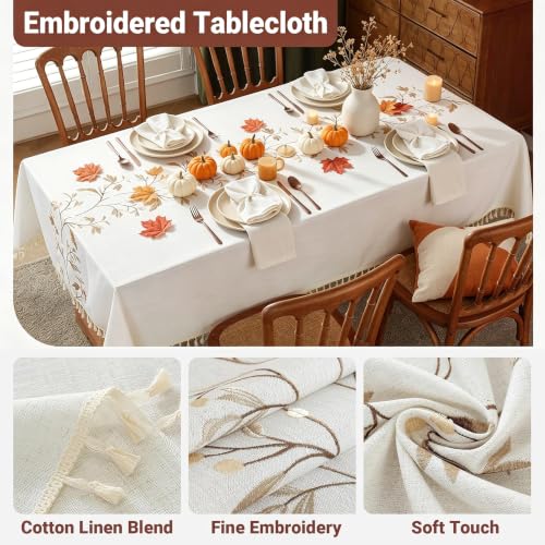 Image of Laolitou Rectangular Waterproof Cotton Linen Tablecloth for Dining Table Kitchen Farmhouse Style Wrinkle Free Table Cloth Beige Coffee Flower 55 x 70 Inch