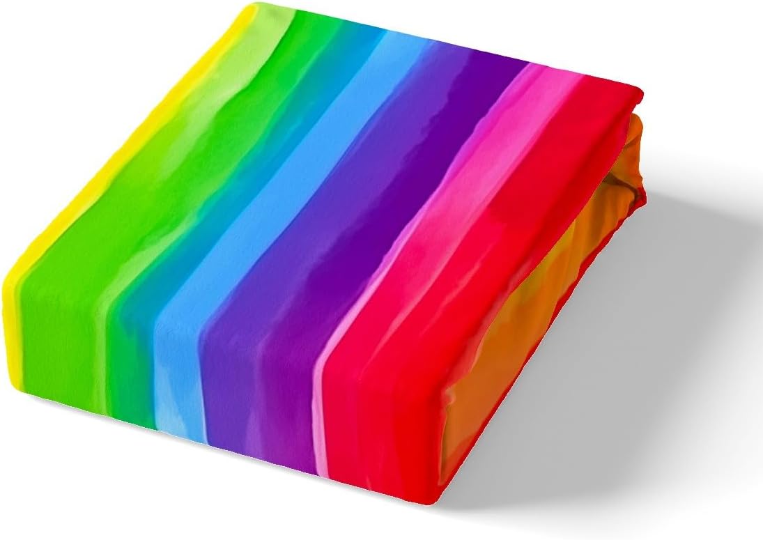 jejeloiu Rainbow Pride Fitted Sheet Queen Size Kids Rainbow Love Heart Bedding Set for Boys Girls Teens Colorful Bed Sheets Set Breathable Soft Lightweight