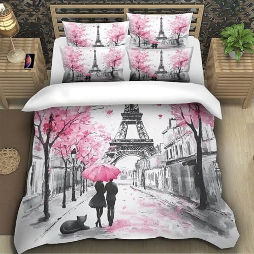 Parure de lit scène de rue parisienne hypoallergénique avec zip - 5