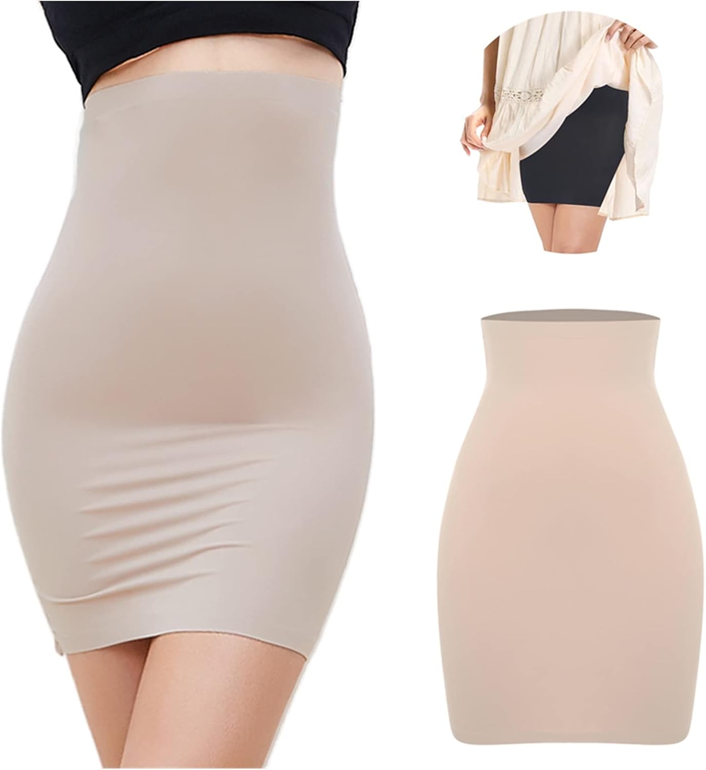 High Waist Tummy Control Slips Woman Seamless Slimming Half Slip Underwear Shapewear Body Shaper Underdress 2PCS