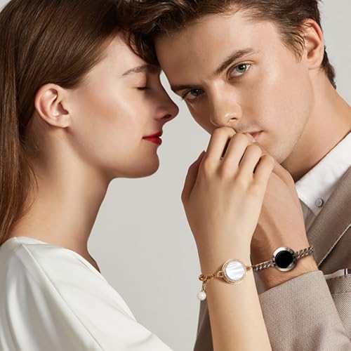 Image of TOTWOO Touch Bracelets for Couples, Vibration & Light Up for Love Couples Long Distance Relationship Gifts for Girlfriend Bluetooth Pairing Jewelry, One Size, Stainless Steel, no gem