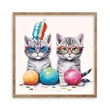 阪画屋 アートパネル アートボード ポスター 玄関 壁画 壁掛け 壁飾り 部屋飾り 飾り絵 絵 絵画 油絵 ソファの背景画 インテリア 現代 モダン フレーム 額付き 木枠付きの完成品 木目調 キャンバス 猫 ネコ ペット アニマル 動物 プレゼント ギフト 40×40