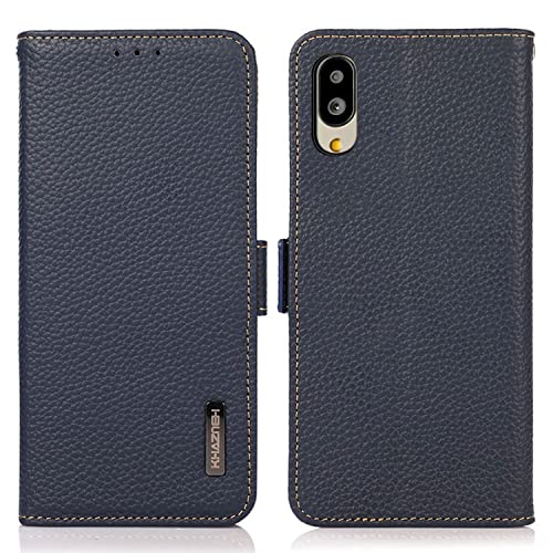for シンプルスマホ7 for BASIO active2 SHG12 ケース 手帳型 本革 for BASIO active SHG09 本革 カバー Simple Sumaho 6 A201SH 財布型 シンプルスマホ6 高級本皮 シュリンクカーフレザー シンプル手帳ケース 耐摩擦 サイドマグネット式 カード収納 大容量 3枚 横置きスタンド機能 耐衝撃 Ayakumo ブルー 01（Amazon）