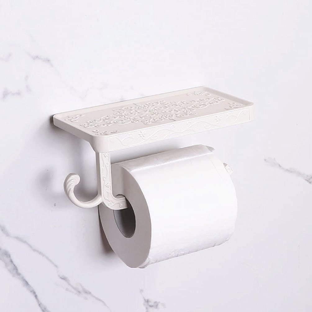 LYGSWDB Uchwyt na papier toaletowy 2 w 1 naścienny uchwyt na papier toaletowy z wiertarką Vintage Roll z półką do łazienki (blanc)