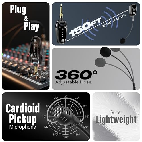 Image of DIGIMORE Wireless Saxophone Microphone System | Transceiver | Built-in Condenser Mic | Low Latency | Long Battery Life | Ideal for Live Performance & Recording (D-344)