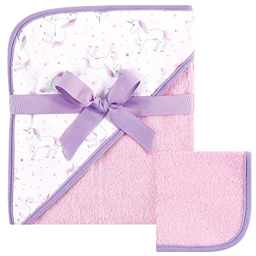 Image of Hudson Baby Unisex Baby Cotton Hooded Towel and Washcloth, Magical Unicorn, One Size
