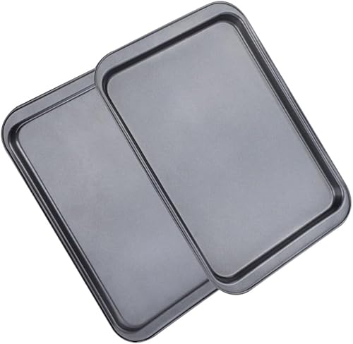 Miniatura 8 de Juego de 2 bandejas para hornear, juego de bandejas para hornear, de acero al carbono, molde rectangular para hornear hornear antiadherente, media
