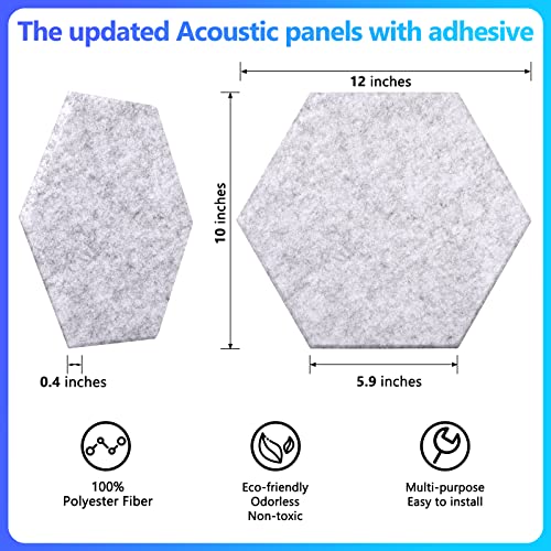Image of 18 Pack Hexagon Acoustic Panels,12 inch X 10 inch X 0.4 inch Sound Absorbing Panels | High Density Soundproof Wall Panels For Home Sound proof Insulation Beveled Edge Studio Treatment Tiles (Gray)