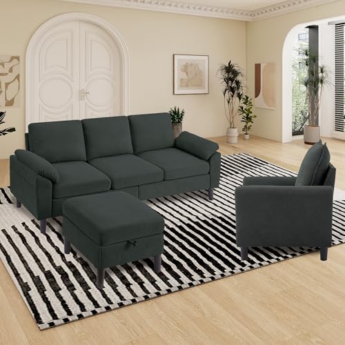 3 Pieces Sofa Set for Living Room with Sofa, Storage Ottoman and Single Chair - Image 4