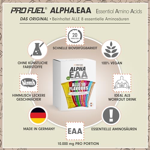 EAA Probierpaket 10x14g EAA Pulver, 10 unglaublich leckere Geschmacksrichtungen in einem Mix-Pack, EAA Drink Pulver Proben als Probierset, alle 8 essentielle Aminosäuren als Amino Workout Drink, vegan