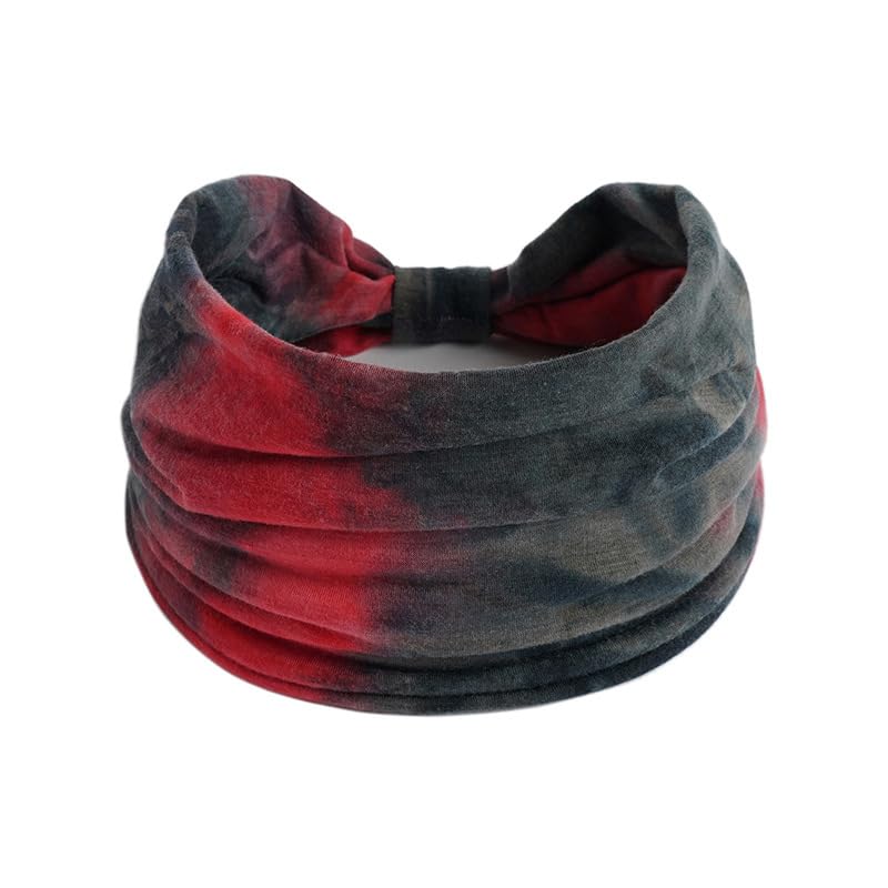 Image of XFYT Stylish Tie-Dye Sports Chic Hair Bands | Super Soft Stretch Microfibre high Sweat absorbtion Head Band for Women Girls Yoga Exercise Fitness Gym (Cherry Black)