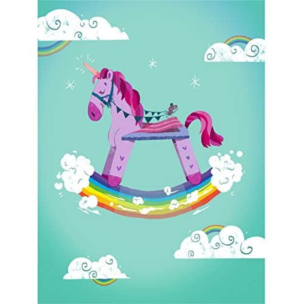 Wee Blue Coo Rocking Unicorn Rainbow Art Print