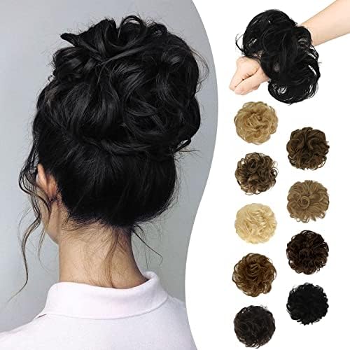 RUWISS Messy Bun Hair Piece 100% Human Hair Messy Rose Bun Hair Buns Hair Piece for Women Real Hair Scrunchies Updo Hair Pieces Bun Extension Ponytail Messy Hair Bun (Natural Black)