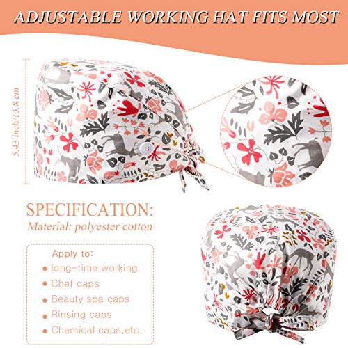 6 Pieces Scrub Caps With Buttons Women Working Cap Adjustable Sweatband Bouffant Hats (Floral Pattern) Multicoloured #TOP1