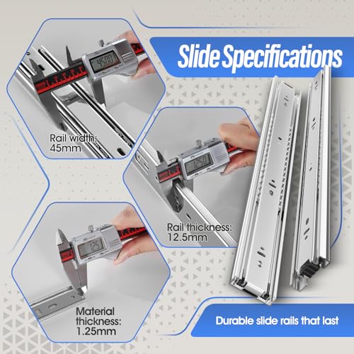 image for BAIDICE 1 Pair Full Extension Ball Bearing Drawer Slides 8 10 12 14 16