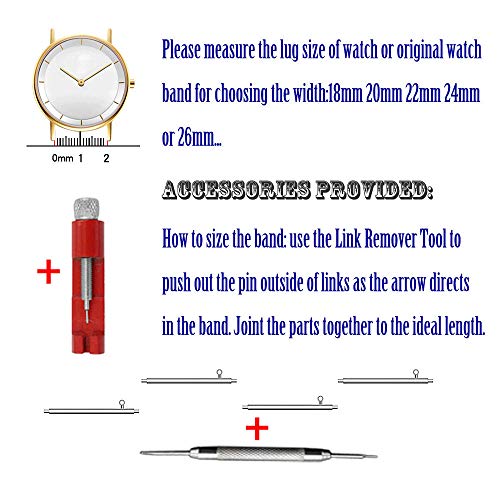 Juntan 22mm Stainless Steel Watch Band Curved Ends, Metal Tapered Watch Strap for Men Women, Replacement Jubilee Bracelet Deployment Double Flip Lock Buckle Silver by Juntan - Used condition - Image 7