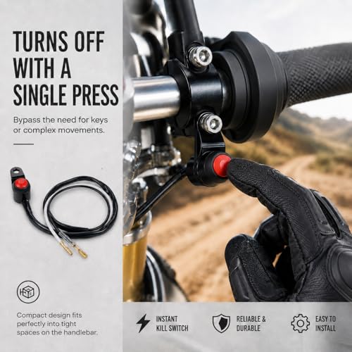 Image of JFG RACING Motorcycle Engine Stop Kill Switch,M4-M6 Universal Handlebar Kill Switch for KLX110 /TTR110 /TW200 /CRF250L /DRZ400SM Dirt Pit Bike MX Motocross Supermoto Racing ATV Quad-Black