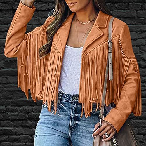 Generic Women Christmas Outfits Long Sleeve Jackets Outerwear for Women High Neck Faux Leather Fringe Cardigan Outfits 20242