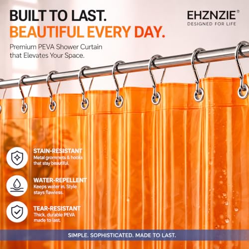 Image of EHZNZIE Orange Shower Curtain Liner 72x72, PEVA Waterproof Bath Curtain, No Chemical Smell, 3 Weighted Magnets, Durable with Rustproof Metal Grommets