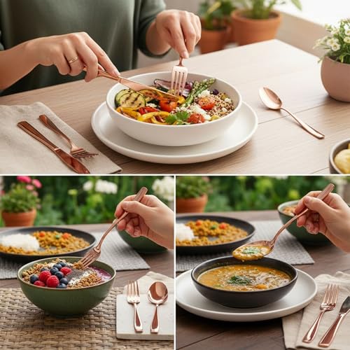 Image of 25 Pcs Rosegold Cutlery Set for Dining Table the Perfect Mirror Polish Hevy Duty Tableware Including Dinner Spoon, Dinner Fork, Dinner Knife, Dessert Spoon & Dessert Fork